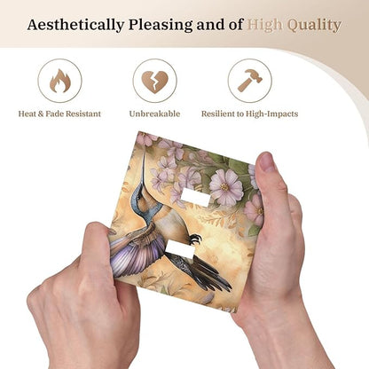Decorative Art Light Switch Covers Blossom & Hummingbird 2 Gang Double Toggle Wall Plate Decorative Switchcover Electrical Switchplate for Home Decor