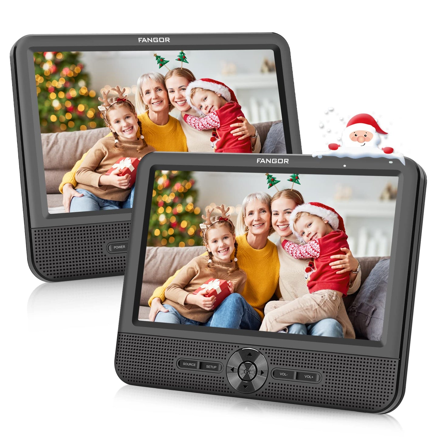 FANGOR 7.5 Inch Dual Car DVD Player, Portable DVD Player for Car with 5 Hours Rechargeable Battery, Last Memory, AV Out/in, Support USB/SD/Sync TV, All Regions