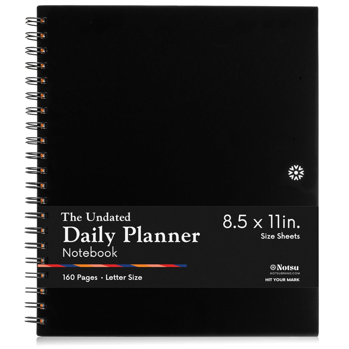 Notsu Undated Daily Planner Notebook | Minimalist Productivity Planner with To Do List, Agenda, Dot Grid, Lined, Notes sections. 160 Pages, Thick Paper 120 gsm, 8.5 x 11 inches, Black