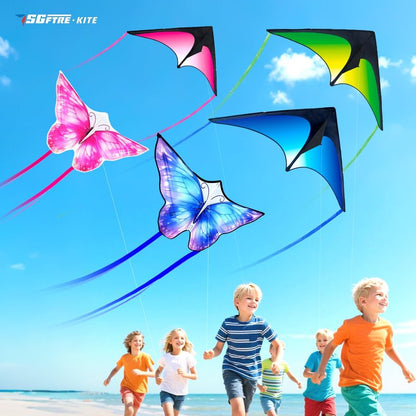 SGftre 3 Piece Set Butterfly Delta Octopus Kites for Kids and Adults，Easy to Fly for Outdoor Adults Children Line Kite for Kids Toy (3 Gradient Grassland+2 Butterfly, 5)