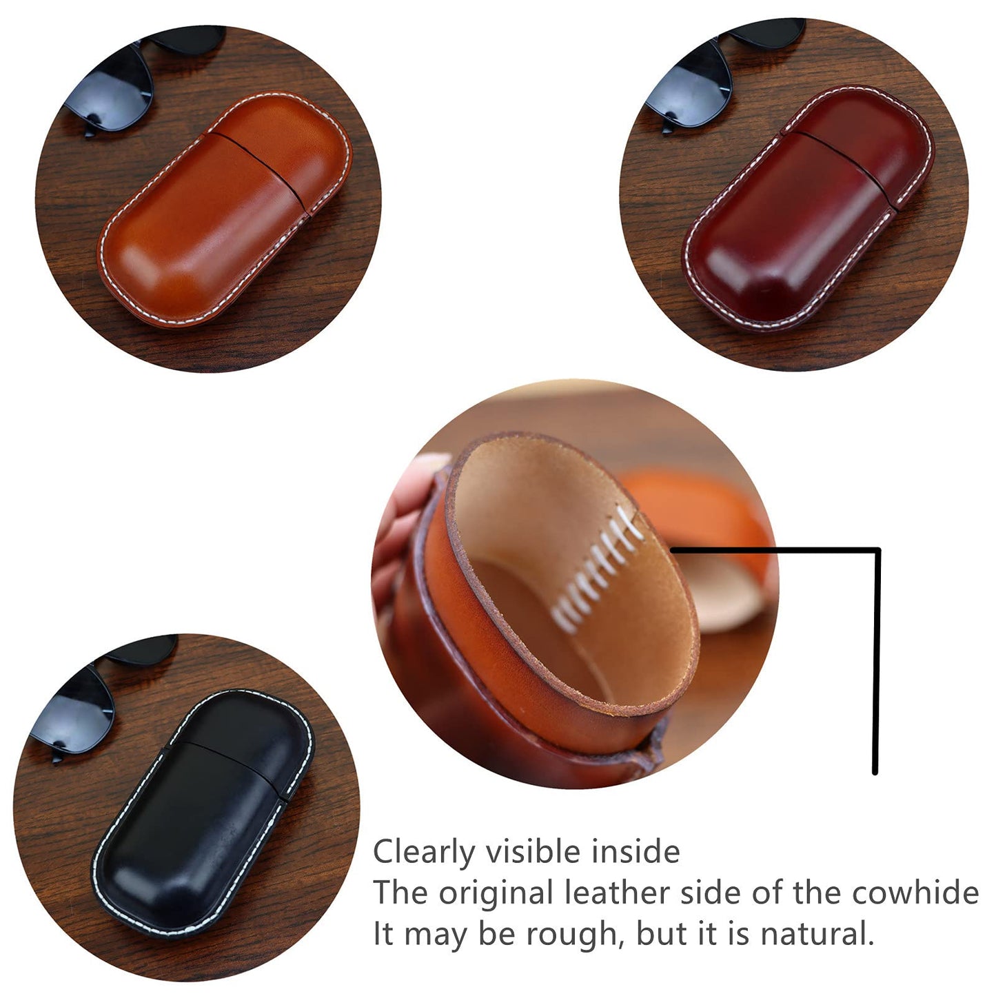 Fanyixuan Leather Glasses Case Cowhide Vintage Men And Women Nearsighted Glasses Sunglasses Travel Anti-Crush Storage Box (Crimson)