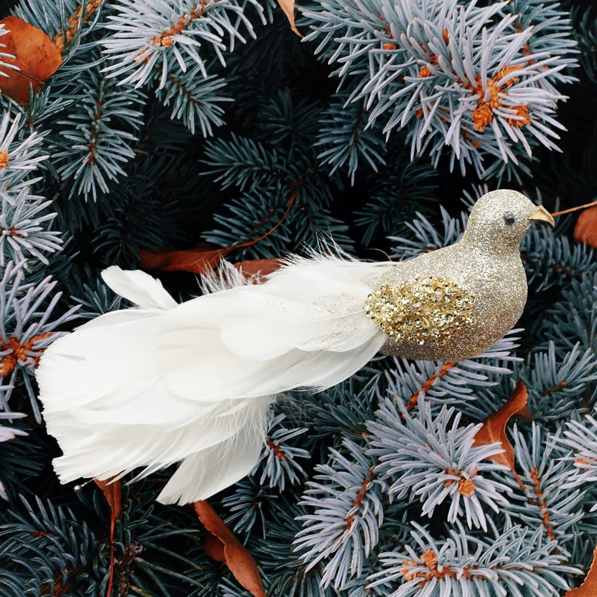Yolococa Champagne Christmas Tree Decoration Birds,10x2x2 inches,2pcs