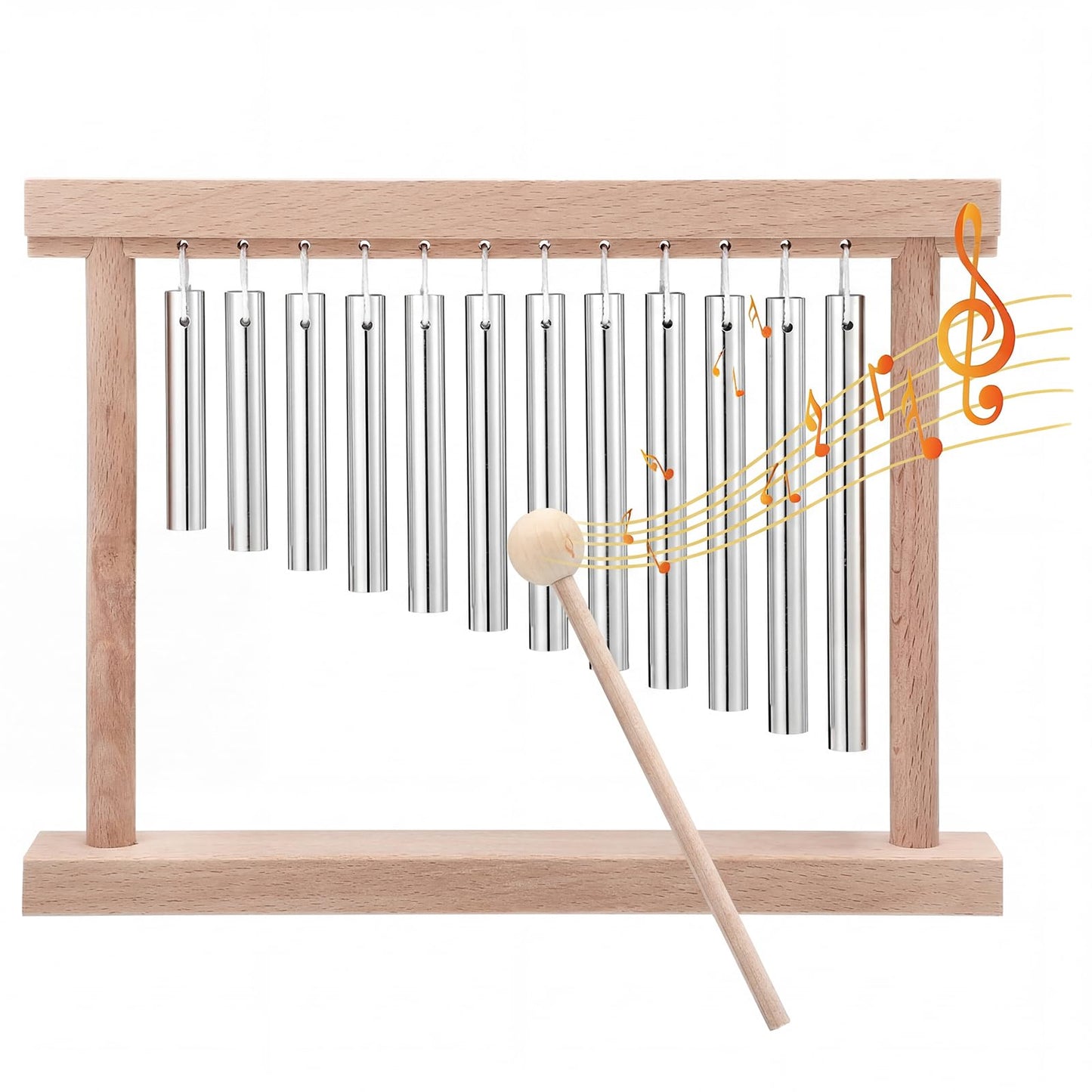 ElaraBerry Classroom Chime for Attention Wooden Desk Meditation Wind Chime Bell with Mallet Teaching Aid Calm Down Signal for Teachers Quiet Management Tool Musical Percussion Instrument for Ornament