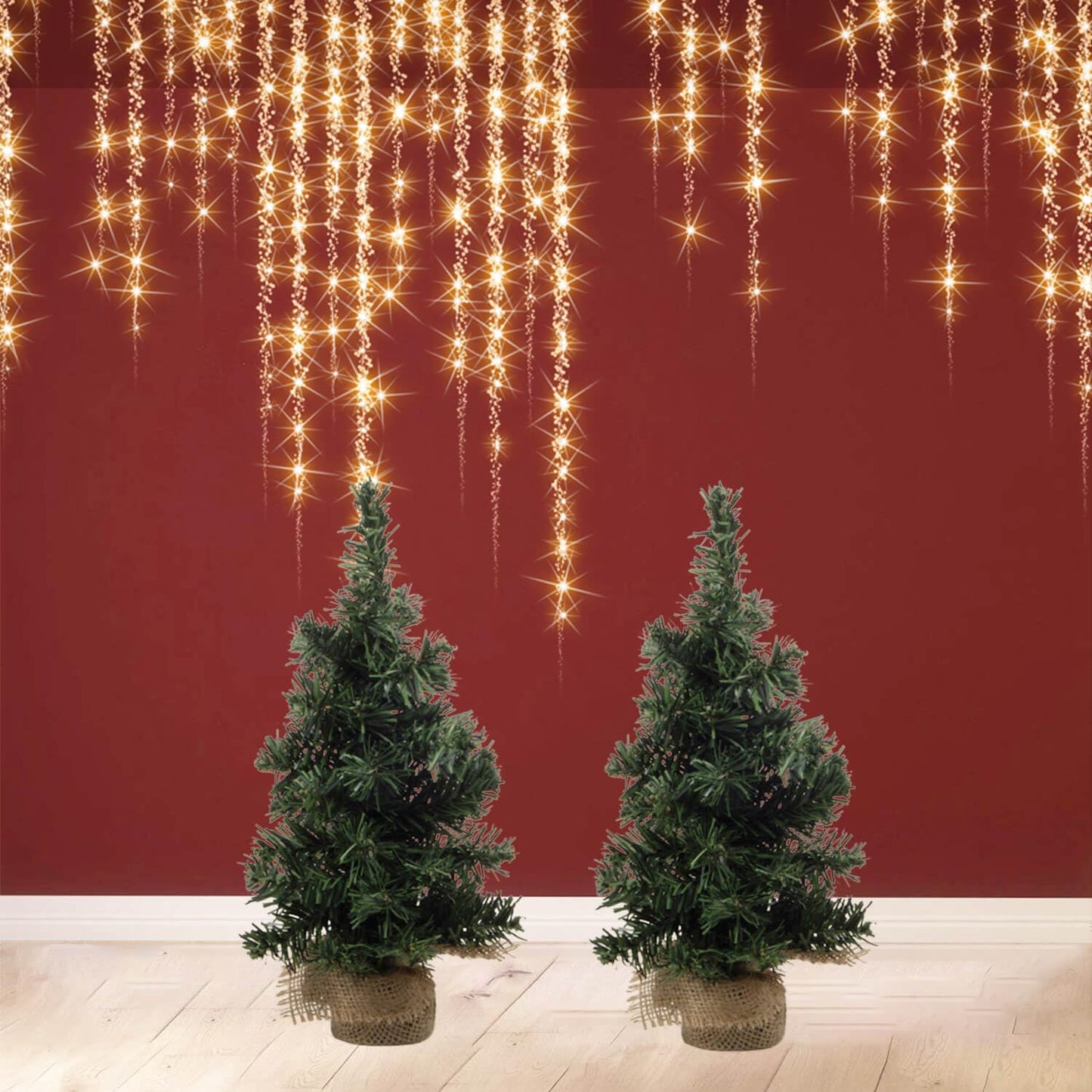 2Pack Mini Christmas Tree Table Top Decorations- Artificial Small Pine Trees with Burlap Base on Desktop, Shelves, Bedroom, Miniature Scenes Xmas for Home, Office, Party Decor