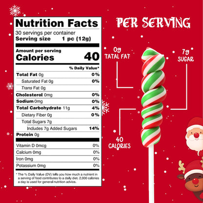 Christmas Lollipops Candy - Individually Wrapped Holiday Twisty Lollipops Bulk - Christmas Themed Red and Green Suckers for Stocking Stuffers, Party Favor, Cherry Flavor, 30 Pack