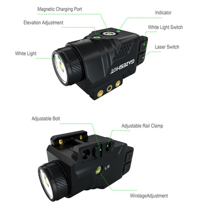 GAZESHOT 700 Lumen Pistol Light Laser Combo Weapon Light Tactical Flashlights, Magnetic USB Rechargeable with Blue Beam Sight and Strobe Mode for GL and Picatinny Rail