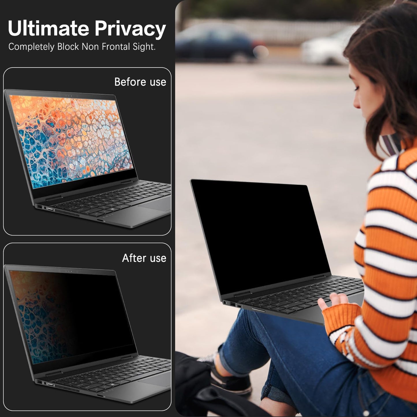 Laptop Privacy Screen 14 Inch 16:9 Aspect Ratio, Laptop Screen Privacy Shield Compatible With Lenovo Hp Dell Acer Asus Thinkpad Envy Xps, Removable Anti Glare Blue Light Computer Filter Protector