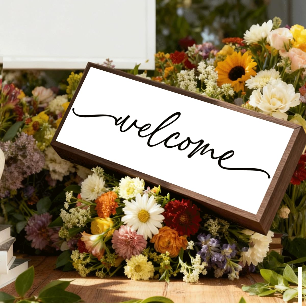 Welcome Wood Home Decor Signs, Welcome Simplicity Wood Plaque, Home Tabletop Desk Decorative Sign, Rustic Farmhouse Shelf Decor Sign, Hanging Decorative Wooden Plaque 9.5x3.1 Inches(A60)