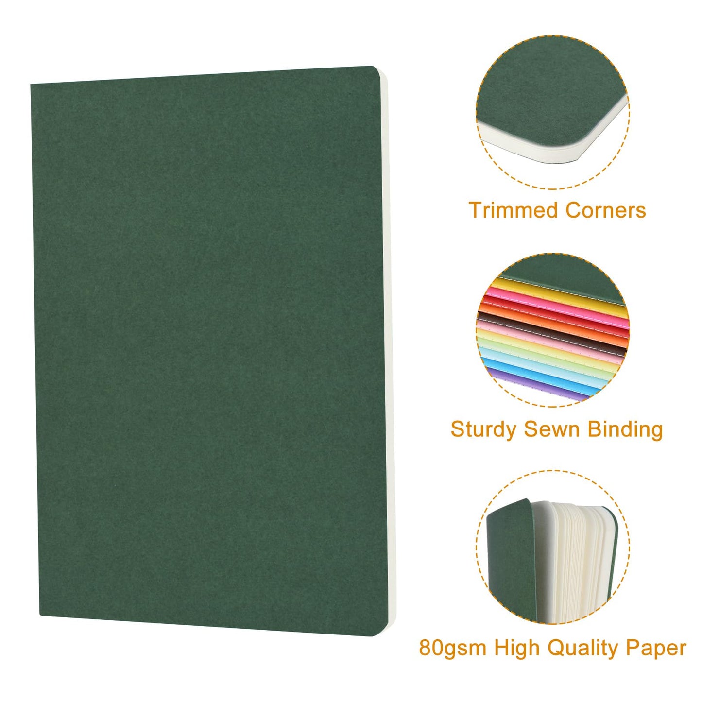 ZCZN 24 Pack Colorful Blank Notebooks Bulk, A5 Journals with 12 Colors, 60 Pages/30 Sheets, 8.3x5.5 Inch, Plain Paper, Travel Writing Journal Notebooks for Work & School