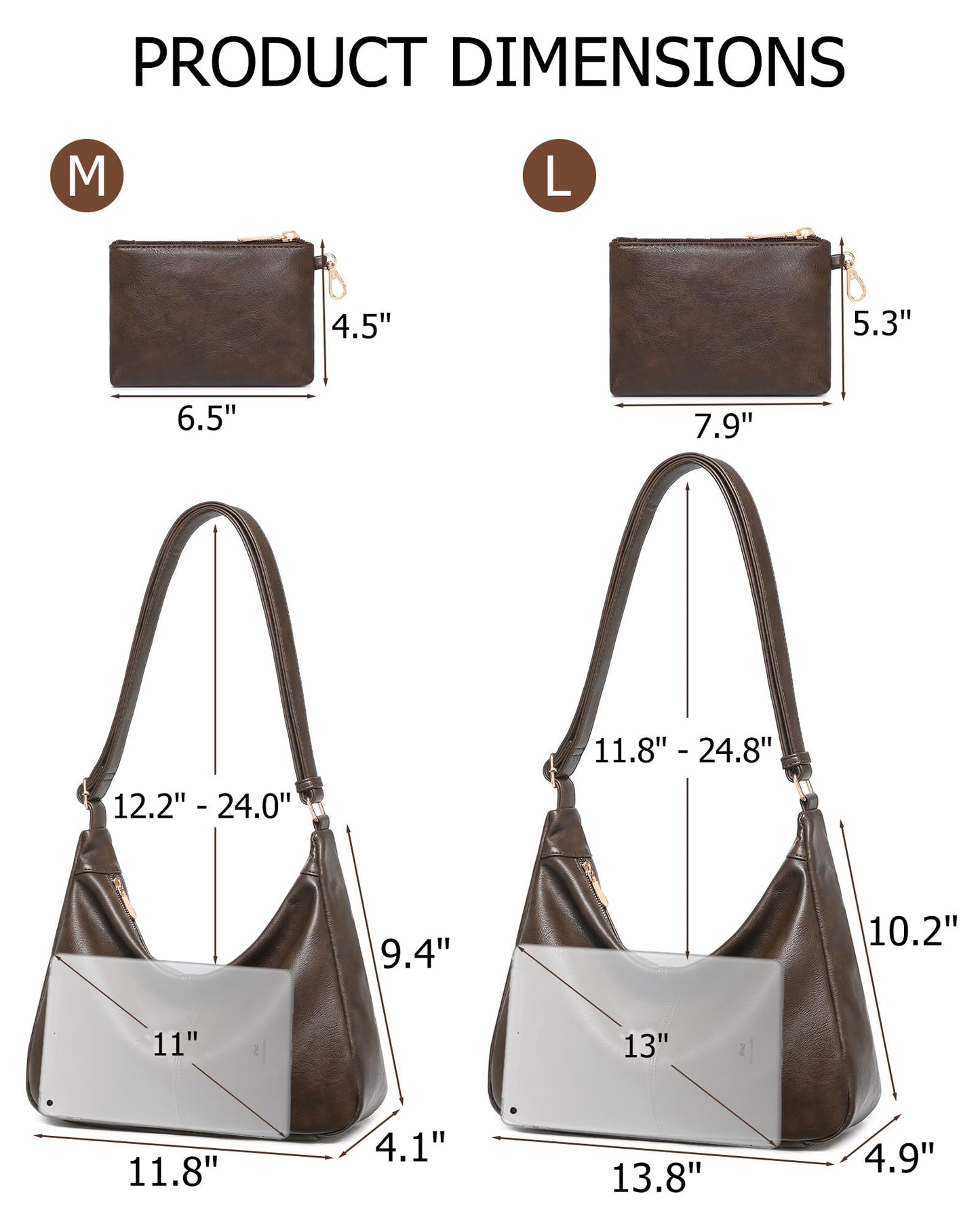 2PCS Purses for Women, Soft Vegan Leather Hobo Bag Slouchy Crossbody Shoulder Handbag Fall Brown Tote 2025