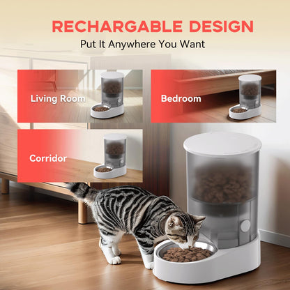 PAPIFEED Automatic Cat Feeder, 4L Auto Dog Cat Feeder with Rechargeable Battery & Dual-Band WiFi (2.4G & 5G), Automatic Pet Food Dispenser for Outdoor Travel Home