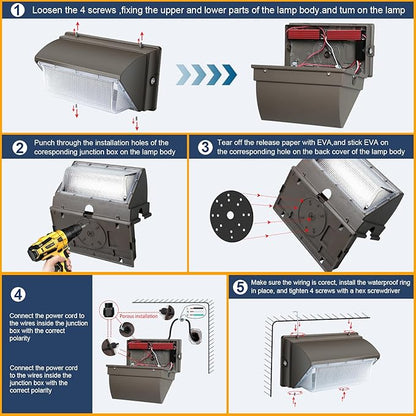 LED Wall Pack Light 500W Equivalent 18000LM LED Flood Security Light Dusk to Dawn Photocell 5000K 120W 100-277V Outdoor Wall Mount Lighting Commericial IP65 Waterproof for Yard Garage 4 Pack