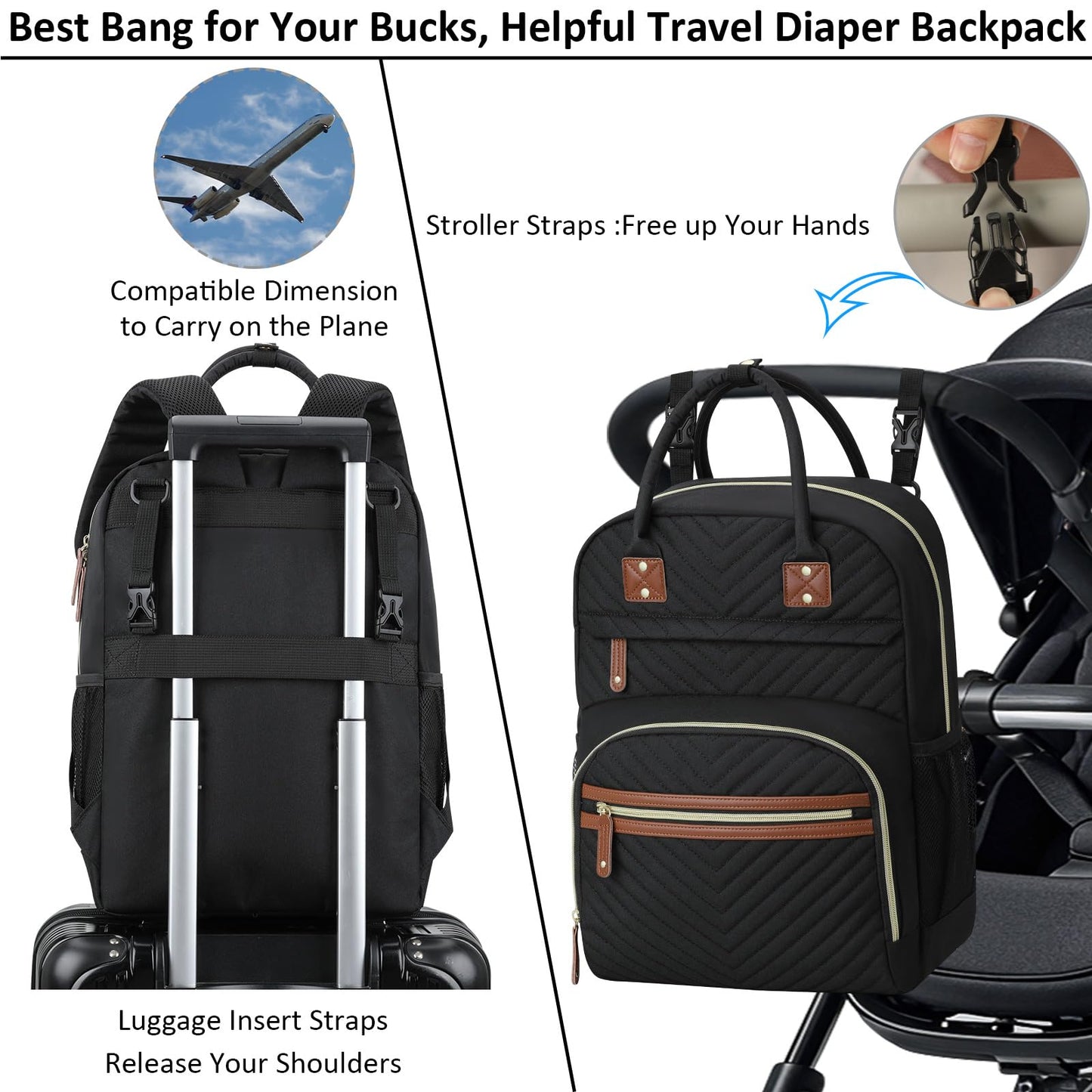 Tenot Diaper Bag Backpack for Women Large Capacity with Insulated Pockets Multifunctional Diaper Bags For Baby Girl Boy Waterproof Baby Bags For Mama Maternity Travel Bag Black