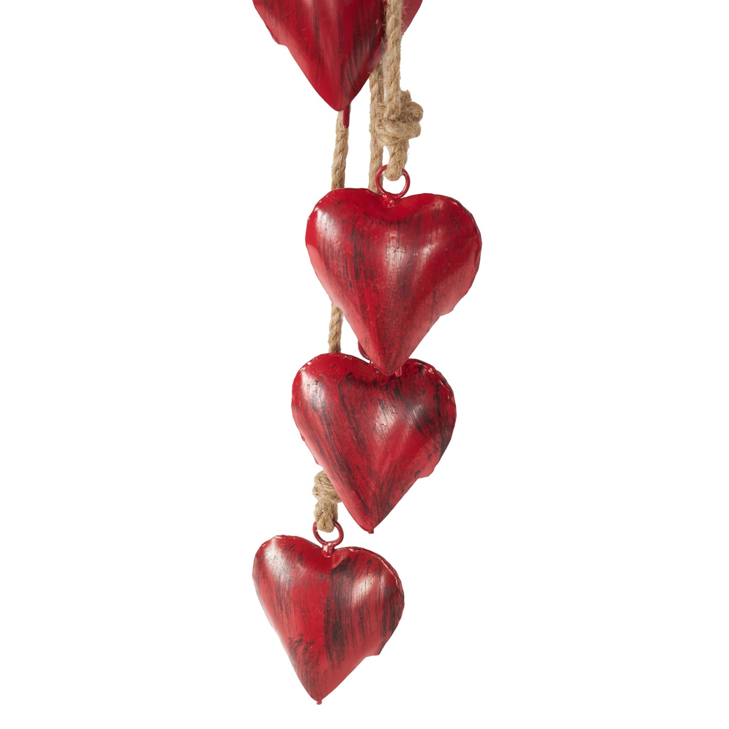 Deco 79 Metal Heart Indoor Outdoor Decorative Cow Bells Tibetan Inspired Meditation Bell with 6 Bells on Jute Hanging Rope, Cow Bell 2.50" x 2.50" x 36.00", Red