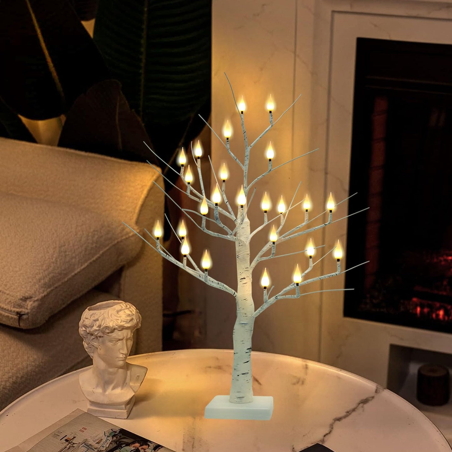 Evicyego 2Ft Candle Light Trees for Decoration Indoor, Twinkle Tree with 24LED Flameless Candles Lights, USB/Battery Operated Birch Tree Candles for Home Tabletop Mantel Christmas Birthday Party Decor