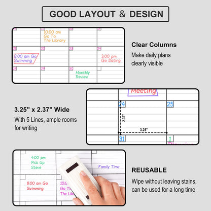 Large Dry Erase Calendar for Wall,3 Month Vertical Wall Calendar, Blank Reusable Monthly Quarterly Calendar Planner Undated, 27.8"x41" Whiteboard Calendar, Office, Classroom