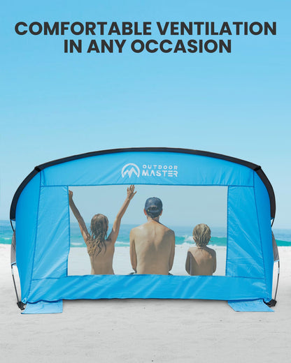 OutdoorMaster Beach Tent for 3-4 Person - Easy Setup and Portable Beach Shade Sun Shelter Canopy with UPF 50+ UV Protection Removable Skylight Family Size-Blue