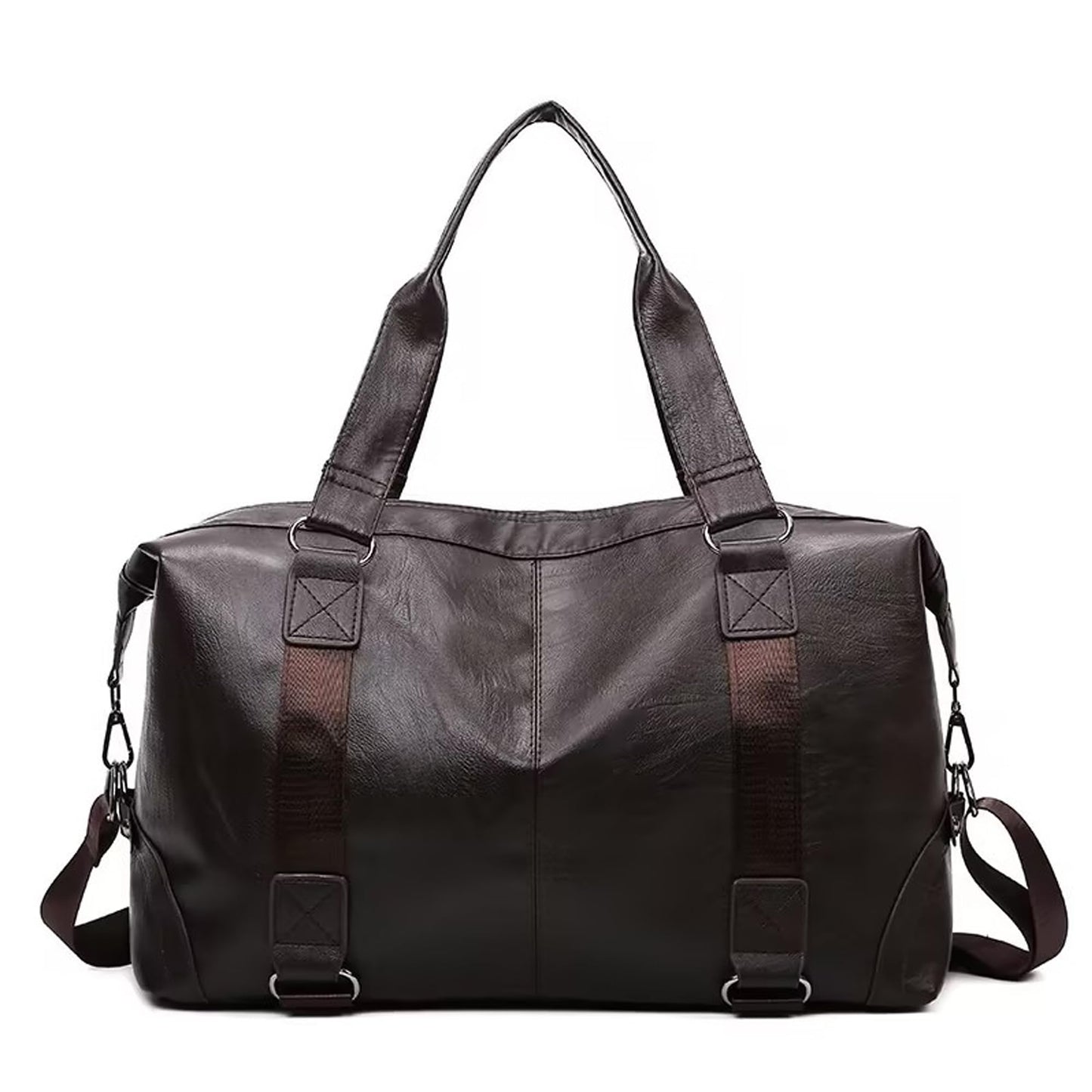 Faux Leather Travel Bag, Brown, 35L Capacity, Unisex Weekender Overnight Duffel, Waterproof, Carry On Gym Tote Bag with Toiletry Packing Cube