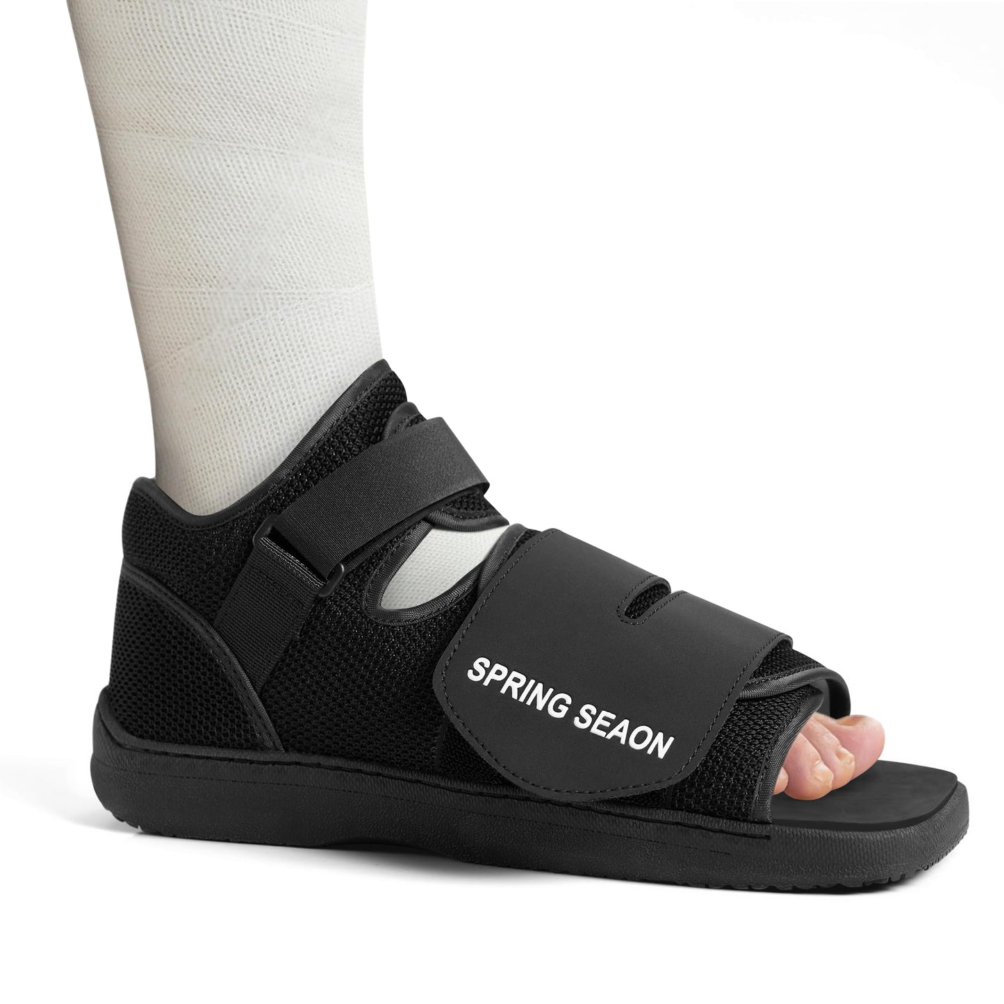 SPRING SEAON Medical Walking Boot, Lightweight Post-Op Shoes with Reinforced-Stitched Sole, Breathable Knitted Fibers, Cushioned Padding for Broken Foot, Foot Injury & Sprained Ankle, 0.81 lb (Black, Large)