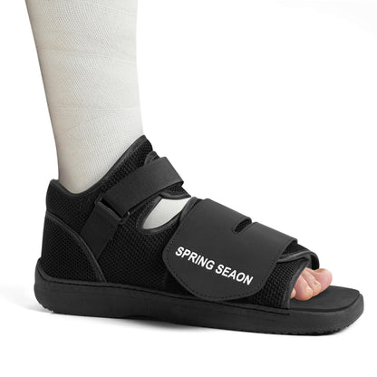 SPRING SEAON Medical Walking Boot, Lightweight Post-Op Shoes with Reinforced-Stitched Sole, Breathable Knitted Fibers, Cushioned Padding for Broken Foot, Foot Injury & Sprained Ankle, 0.81 lb (Black, Large)