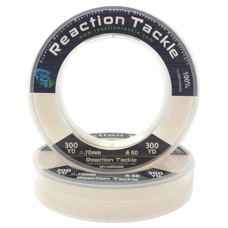 Reaction Tackle 100% Pure Fluorocarbon Fishing Line - High Strength, Abrasion-Resistant, Fast-Sinking, Virtually Invisible - Saltwater and Freshwater Leader Line - Clear - 150LB 50 Yards