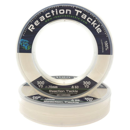 Reaction Tackle 100% Pure Fluorocarbon Fishing Line - High Strength, Abrasion-Resistant, Fast-Sinking, Virtually Invisible - Saltwater and Freshwater Leader Line - Clear - 150LB 50 Yards