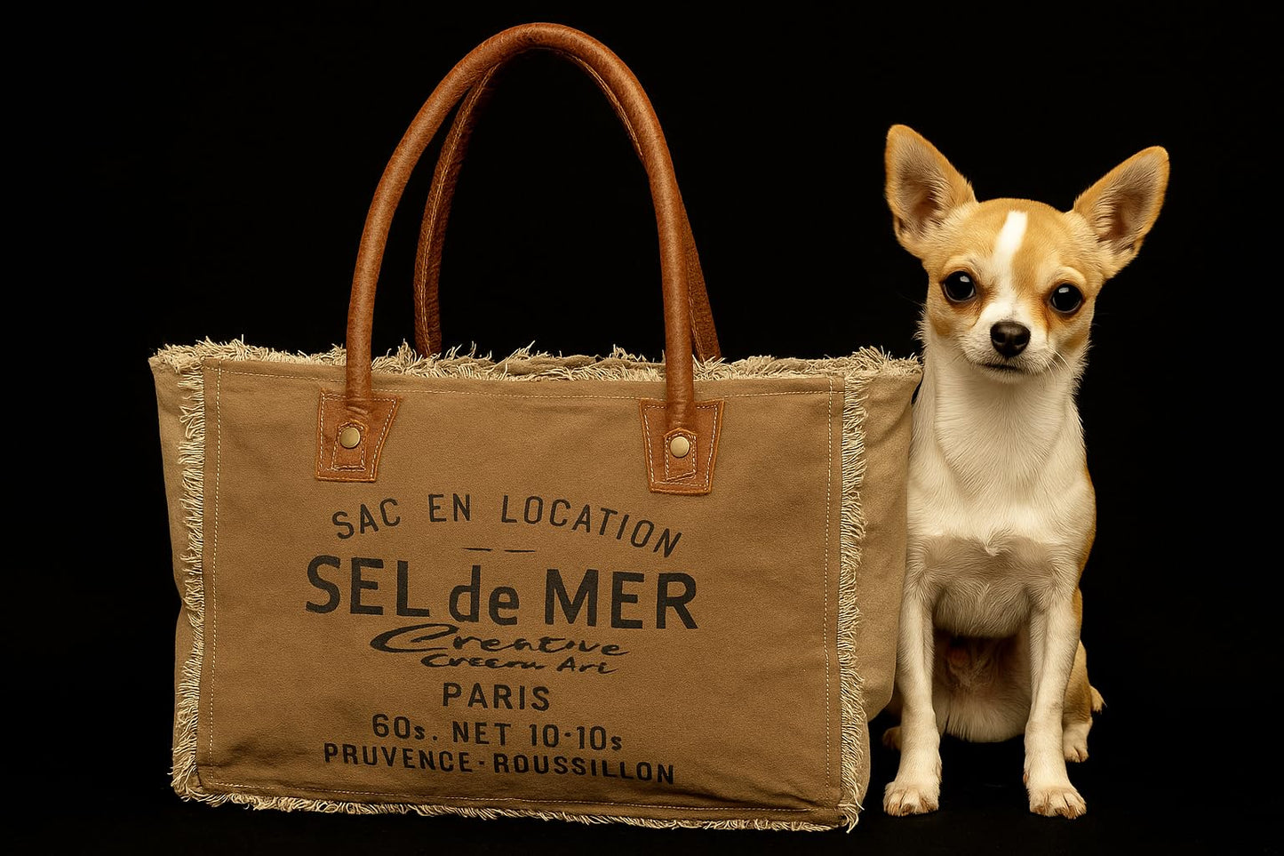 Sel de Mer Canvas Tote Bag for Women with Leather Handles, Shoulder Bag, Casual Everyday Purse, Beach, Travel, Shopping Bag (Khaki, 13 x 10 Inch)