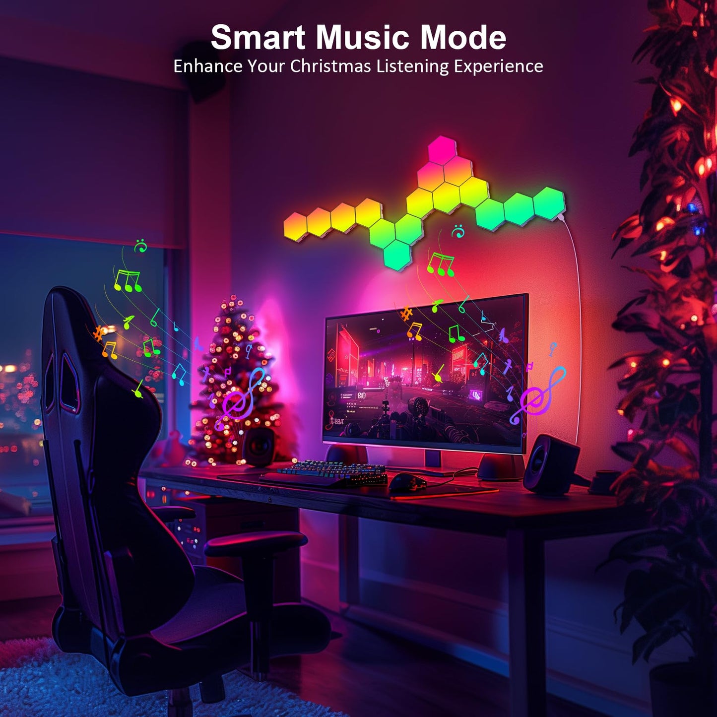 JIMIMORO Hexagon LED Light Panels 8 Pack – RGB Wall Decor Lights with Music Sync, App & Remote – Modular Home & Christmas Decor for Bedroom, Living Room, and Room Decor