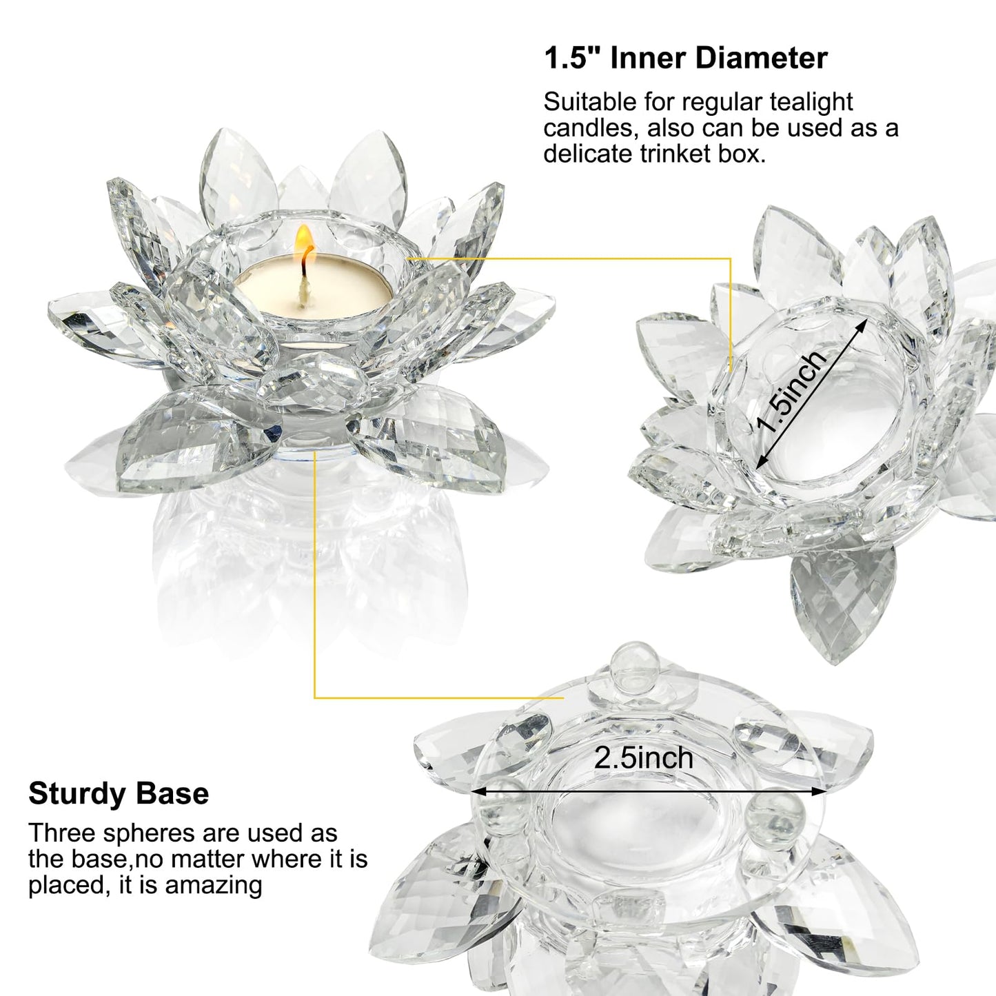 Crystal Lotus Tealight Candle Holders, 2 Packs, K9 Crystal Material, Candlestick Decor, Christmas Home Decoration