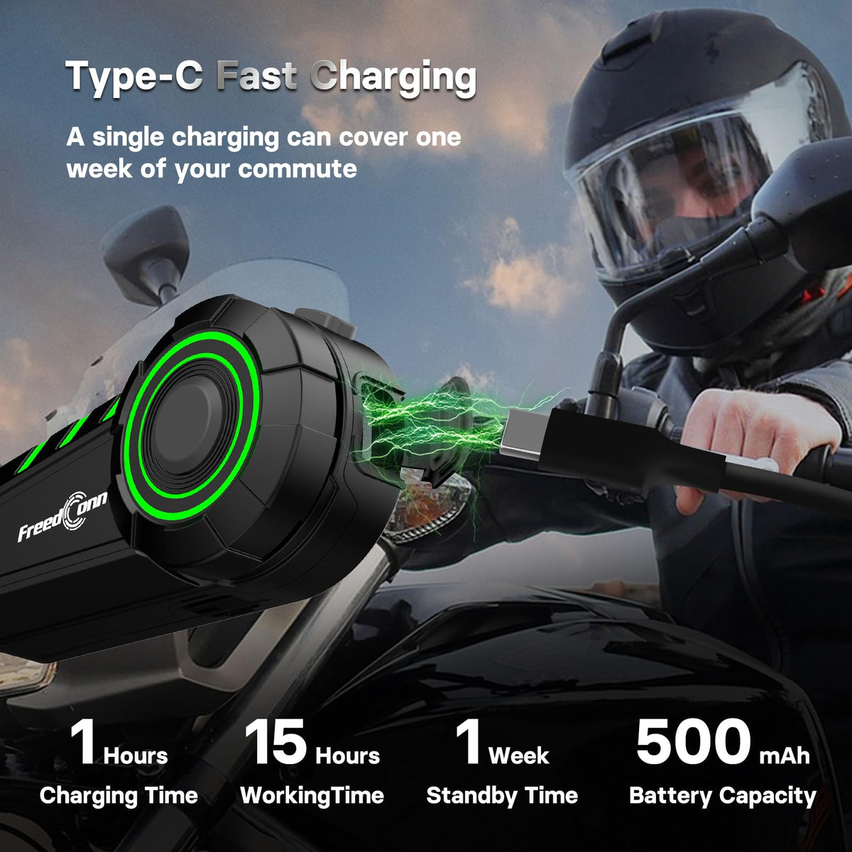FreedConn Motorcycle Bluetooth Headset KY Bluetooth Helmet Intercom Motorcycle Communication Systems with CVC Noise Cancellation Stereo Music IP65 for Full/Half Face Helmet Basic Single People Use