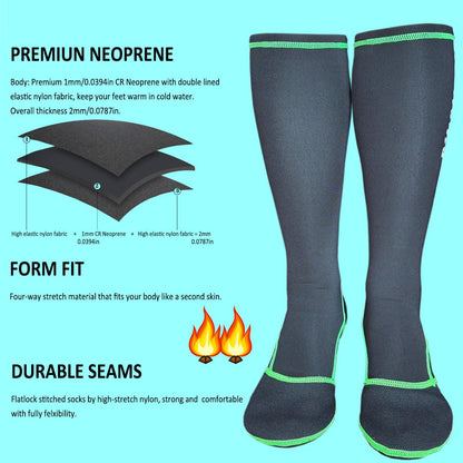PLUSHSOX Premium long Neoprene Wet Wading socks, no Bunching at Ankle, Wader Sock for Men Women Surfing Diving Fly Fishing Swimming Hiking Hunting Skiing Cold Weather, Gift Socks (Small, black)