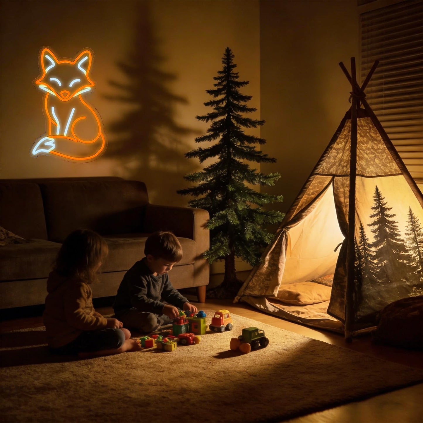 Fox Neon Sign, USB Powered Dimmable LED Fox Neon Light for Bedroom Living Room Wall Decor, Animal Themed Gifts for Girls Boys Birthday Christmas Party,16.5" x 11"