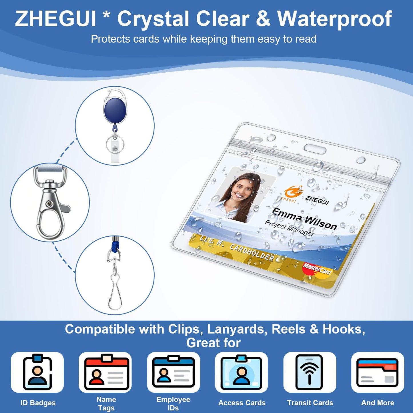 Clear Horizontal 4x3 Name Tag Holders 50 Pack with Metal Clips, Bulk Waterproof PVC ID Badge Holder, Plastic Name Badge Holders for Conferences, Trade Shows, Exhibitions and Company Events