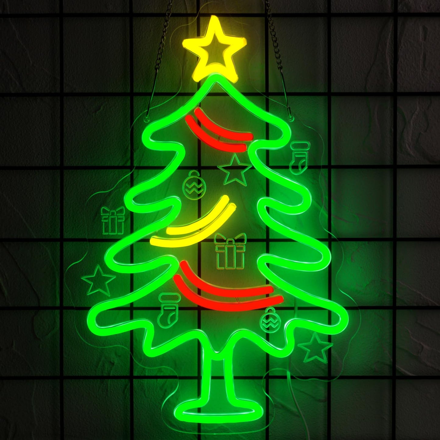 Radineon Christmas Tree Neon Sign for Wall Decor, Dimmable LED Neon Lights with Hanging Chain for Bedroom, Living Room, Window, Home, Party, Christmas Decoration（15.7 * 11 Inches）