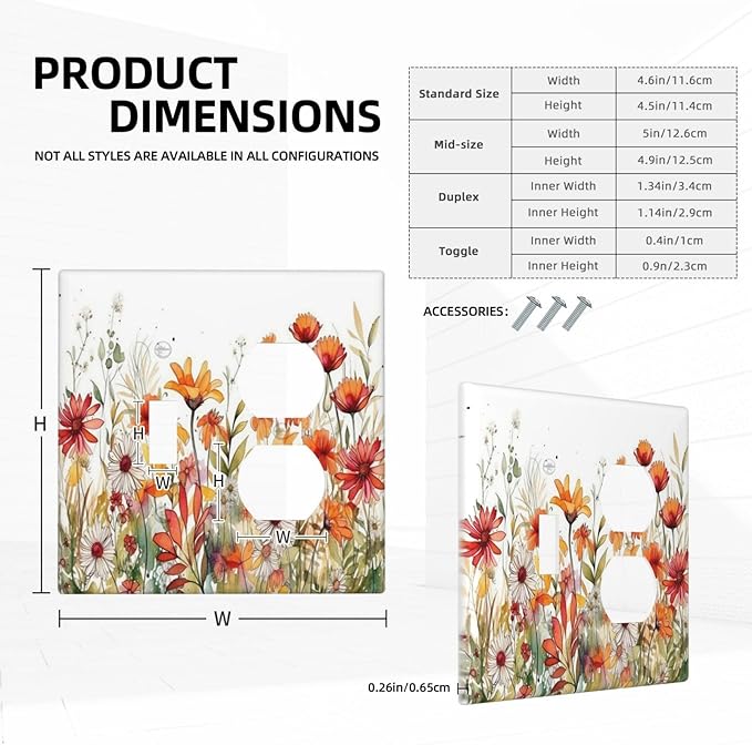 Decorative Light Switch Cover Plate Watercolor Wild Flower Floral 2 Gang Outlet Covers 1 Toggle 1 Duplex Wall Plate Decorate Electrical Switch Plate Covers for Bathroom Home Decor