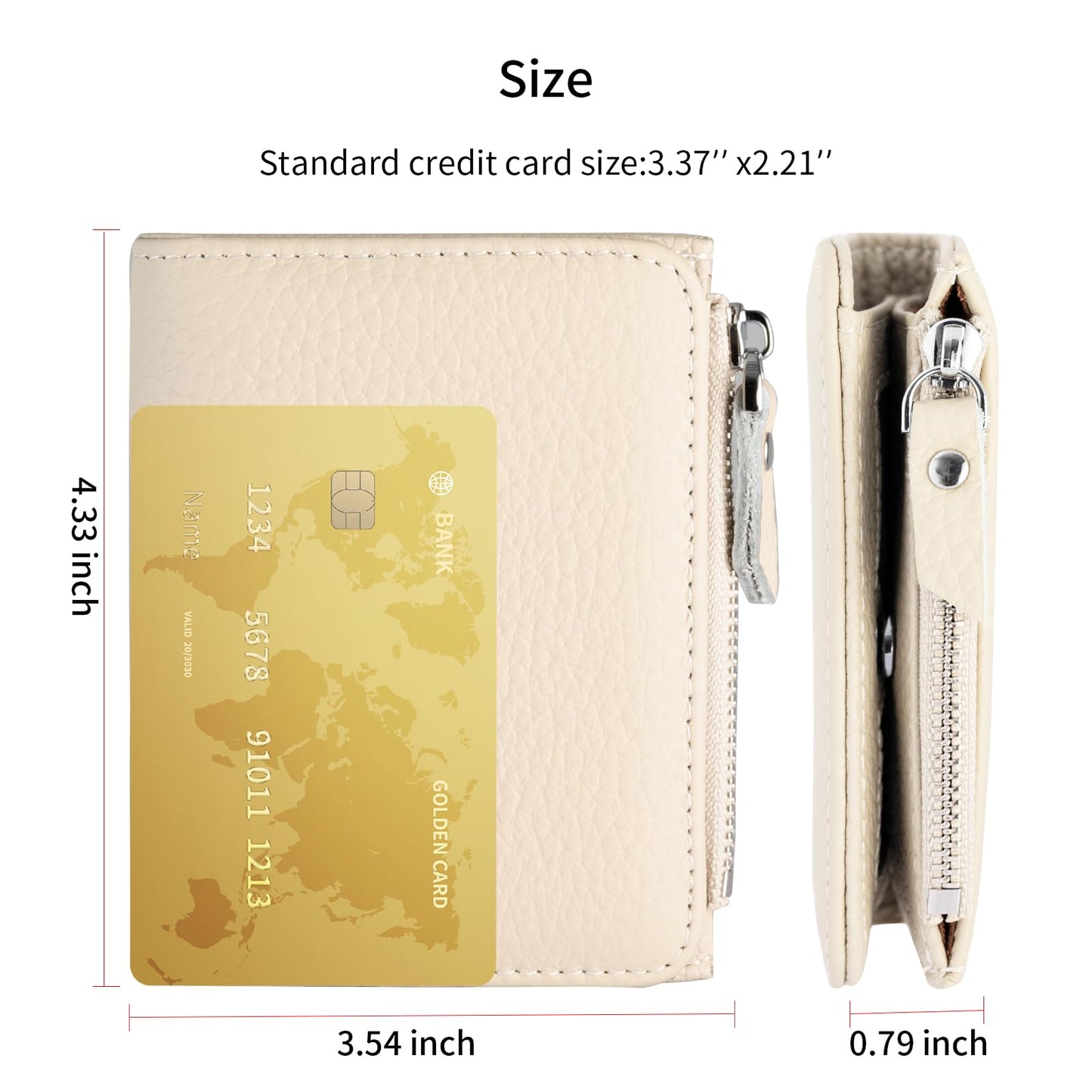 ilovever Small Wallet Women Soft Leather RFID Blocking Card Holder with Zipper Pocket,off-white