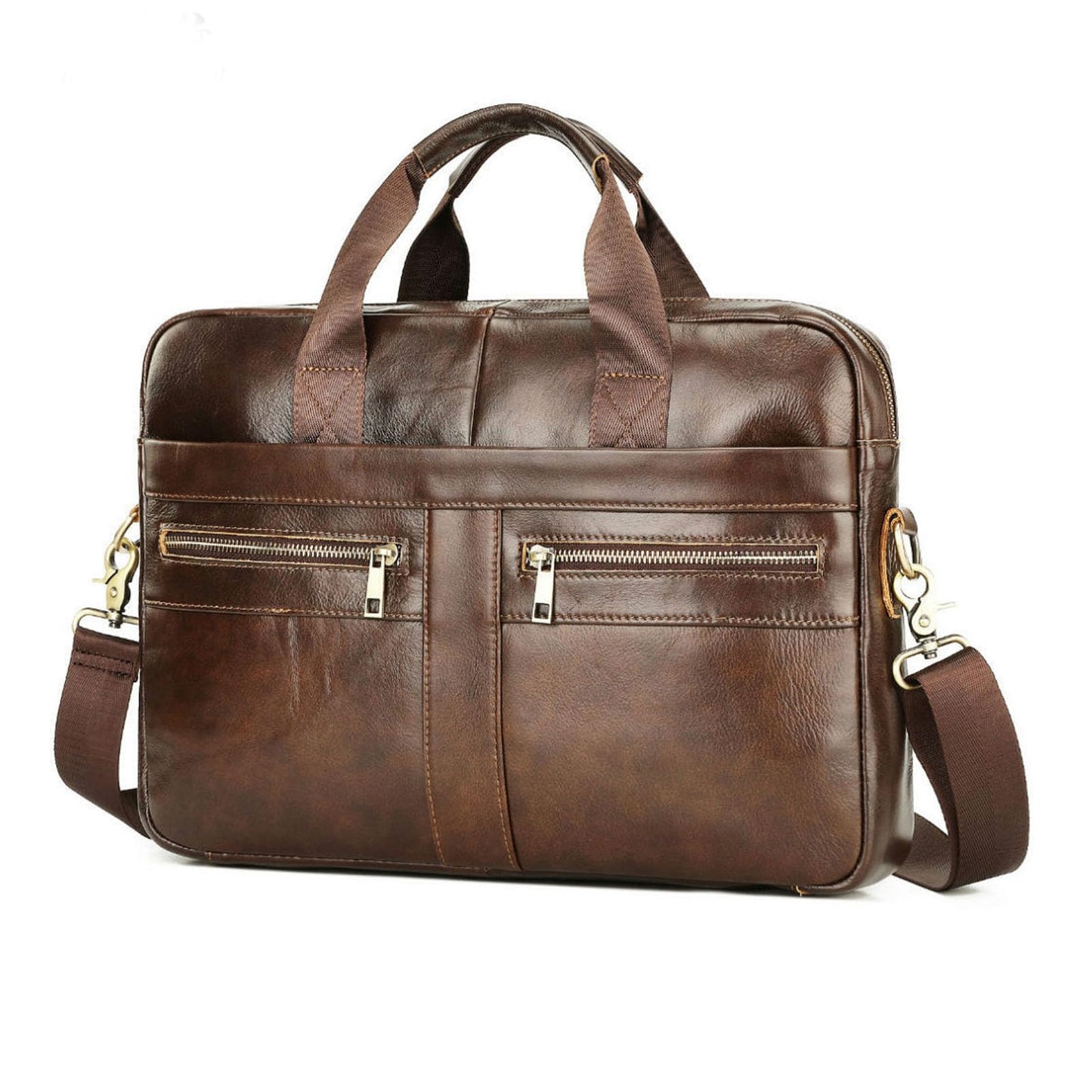 SHENGLAICAI 15.7 Inch Leather briefcases Laptop Messenger Bags for Men Best Office Shoulder Satchel Laptop Bag (Coffee)
