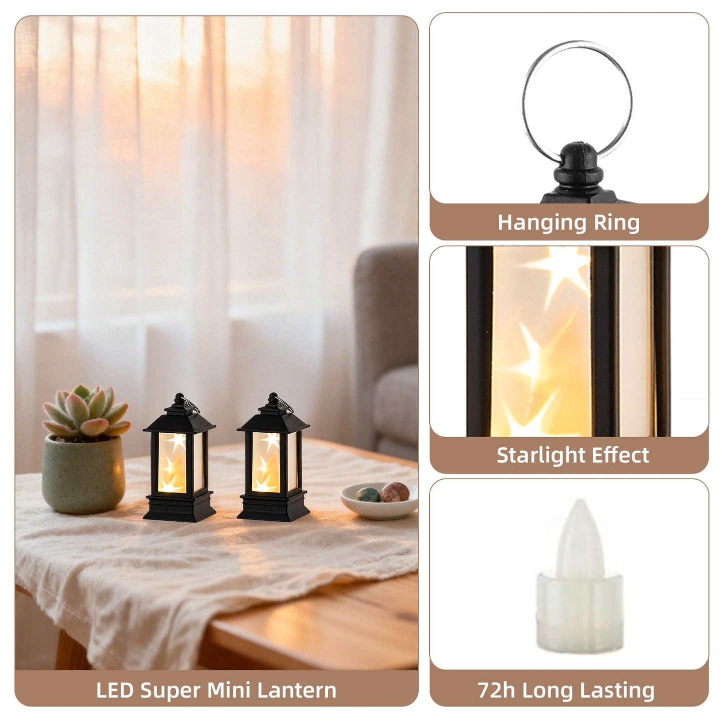 Staymoment Black Lanterns Decorative Indoor: 24 Pcs Starlight Mini LED Lantern for Centerpiece Table Decorations Halloween Christmas Wedding Party Camping Decor