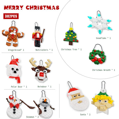 Tenhorses Christmas Tree Ornament 11-in-1 Building Sets, Wreath, Santa, Snowman, Nutcracker, Polar Bear, Gingerbread, Reindeer, Snowflake, Hanging Christmas Decor Toys Gift for Girls Boys or Kids.