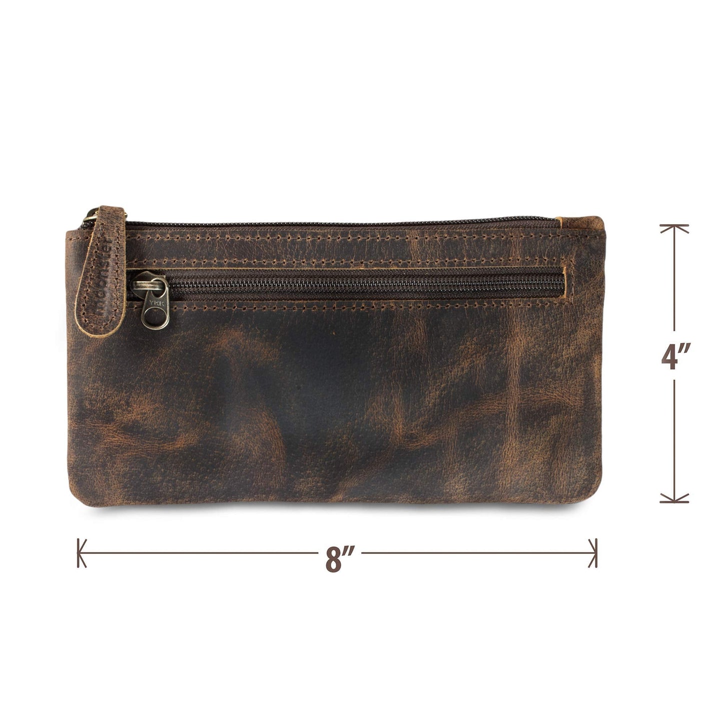 moonster Leather Pencil Case Pouch 8" x 4" - Leather Pen Case with Zipper