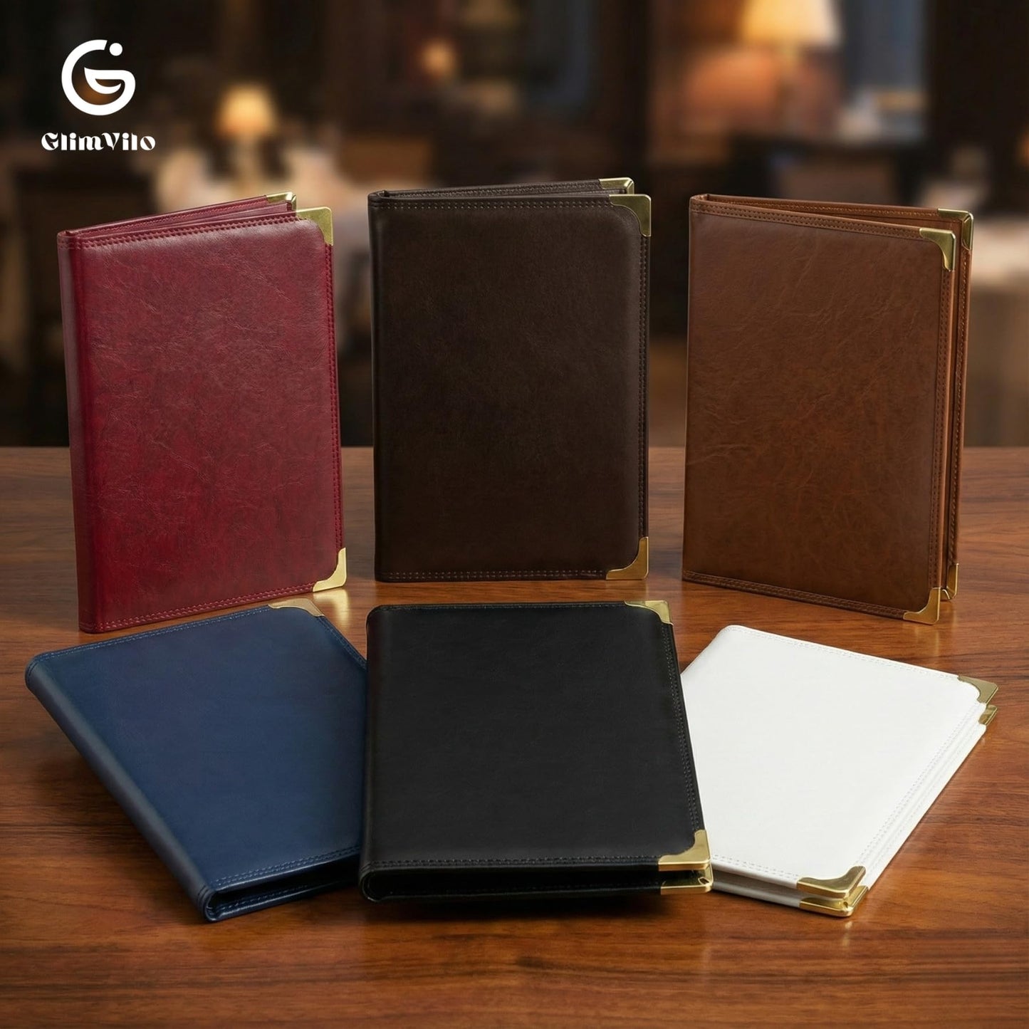 Restaurant Menu Covers 8.5 x 11 – 2 Pack Menu Holder, 4 Page 8 View Faux Leather Menu Book with Clear PVC Sleeves | Waterproof & Durable for Restaurant, Bar, Café, Hotel
