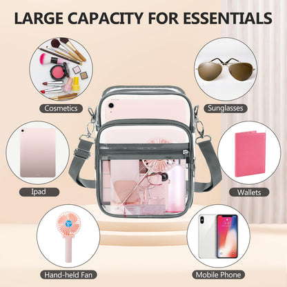 Blvornl Clear Crossbody Bag with Adjustable Shoulder Strap, Stadium Approved PVC Purse Bag, Messenger Bag