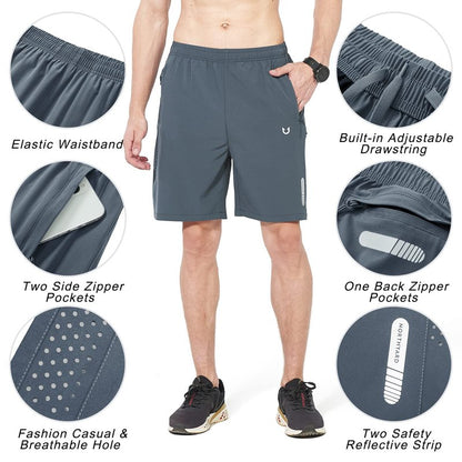 NORTHYARD Men's Athletic Running Shorts Gym Workout 7"/9"/5" Quick Dry Lightweight Sports Basketball Tennis 3 Zipper Pockets COOLGREY 4XL
