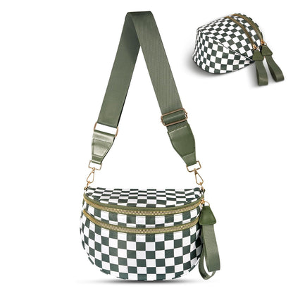 Checkered Crossbody Bag,Nylon Bum Bags for Women Crossbody,Spacious Sling Bag Purse Fanny Packs with Shoulder Strap
