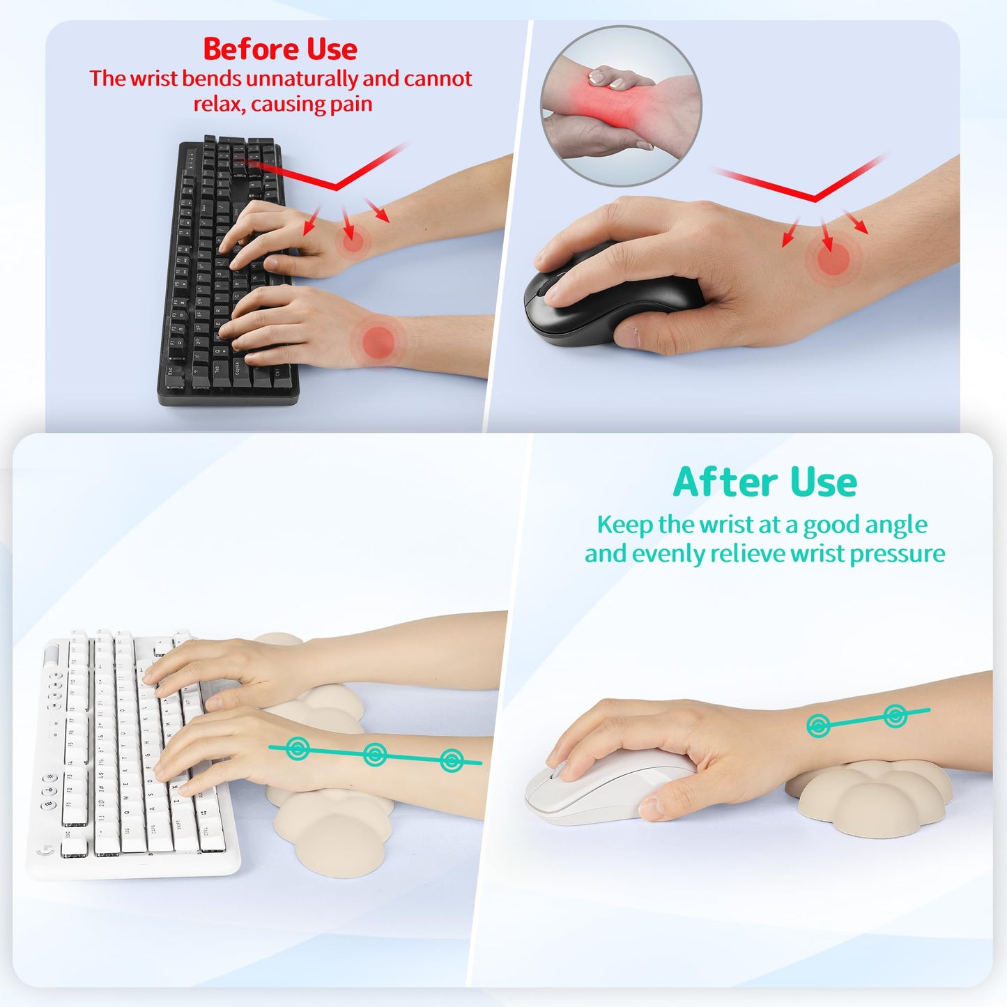 Sushret Cloud Wrist Rest Keyboard, Cloud Keyboard Wrist Pad Set with PU Leather Memory Foam, Cute Arm Rest for Palm Support, PC/Gaming Desk Accessories/Office Setup/Computer Hand Cushion - Beige