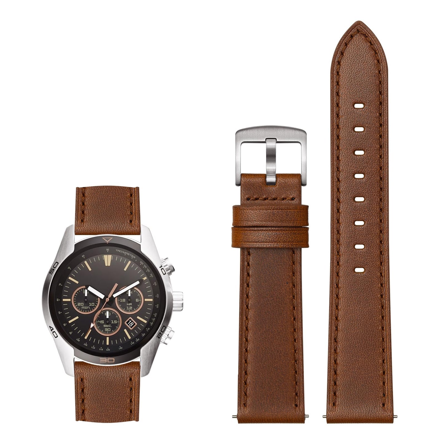 Afany Leather Watch Band 20mm, Quick Release Replacement Watch Strap, Brown for Men Women