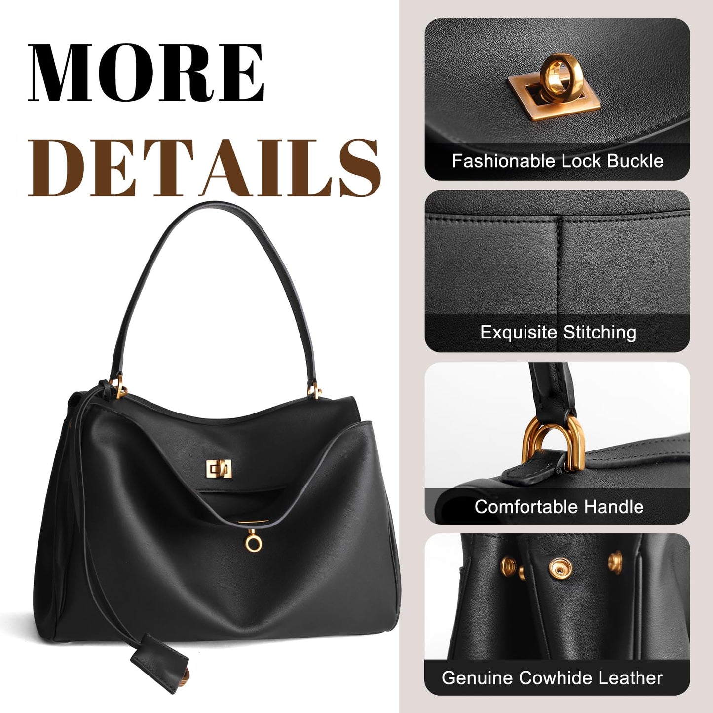 hedexe Genuine Leather Tote Bag for Women: Soft Leather Shoulder Handbags for Ladies - Large Satchel Purse for Travel Work(Black)