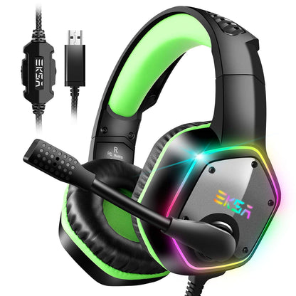 EKSA E1000 Gaming Headset, Computer Headphones with Noise Canceling Mic & RGB Light, Compatible with PC, PS4, PS5, Laptop
