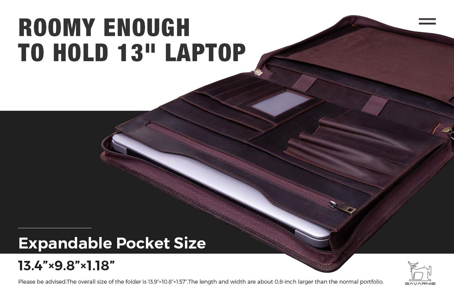 Gavarnie Genuine Leather Professioal Business Portfolio Padfolio Folder with Zipper for Men and Women,Work Portfolio for Letter Size Notepad, for Meeting and Travel, Dark Brown