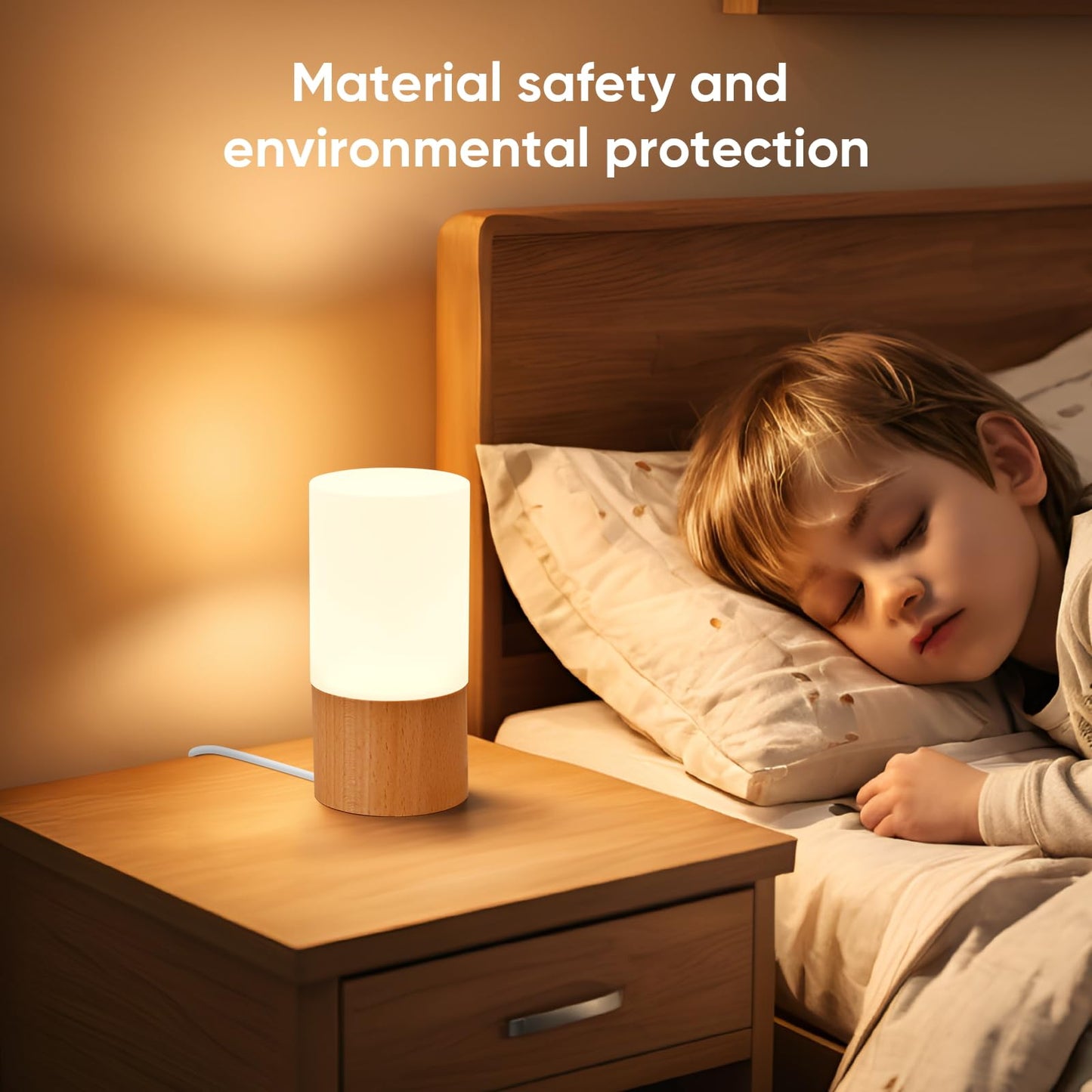 YIEONSHION Creative Wooden LED Desk Lamp, Dimmable Bedside Night Light for Bedroom, Warm Ambient Lighting Table Lamp, Modern Home Décor Accent Light, Unique Housewarming Gift